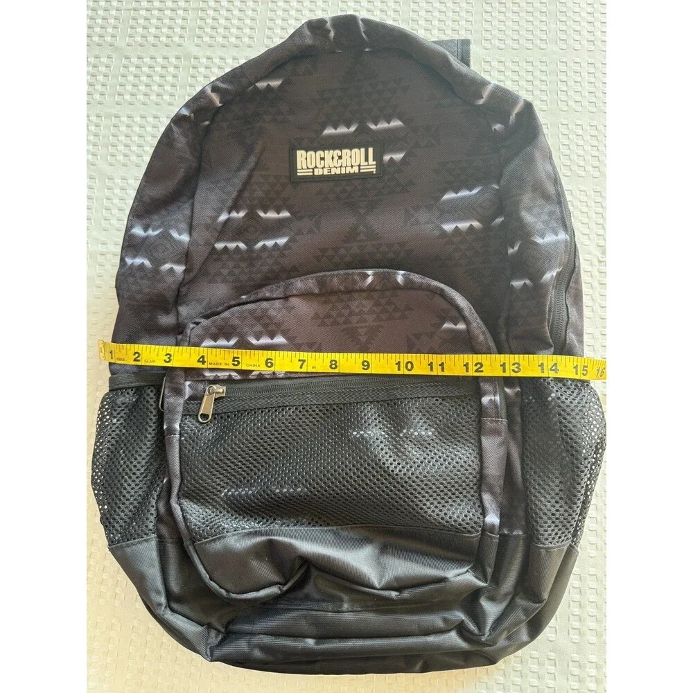 Rock & Roll Denim Large Black Backpack Mesh Pockets Western Zippers Unisex